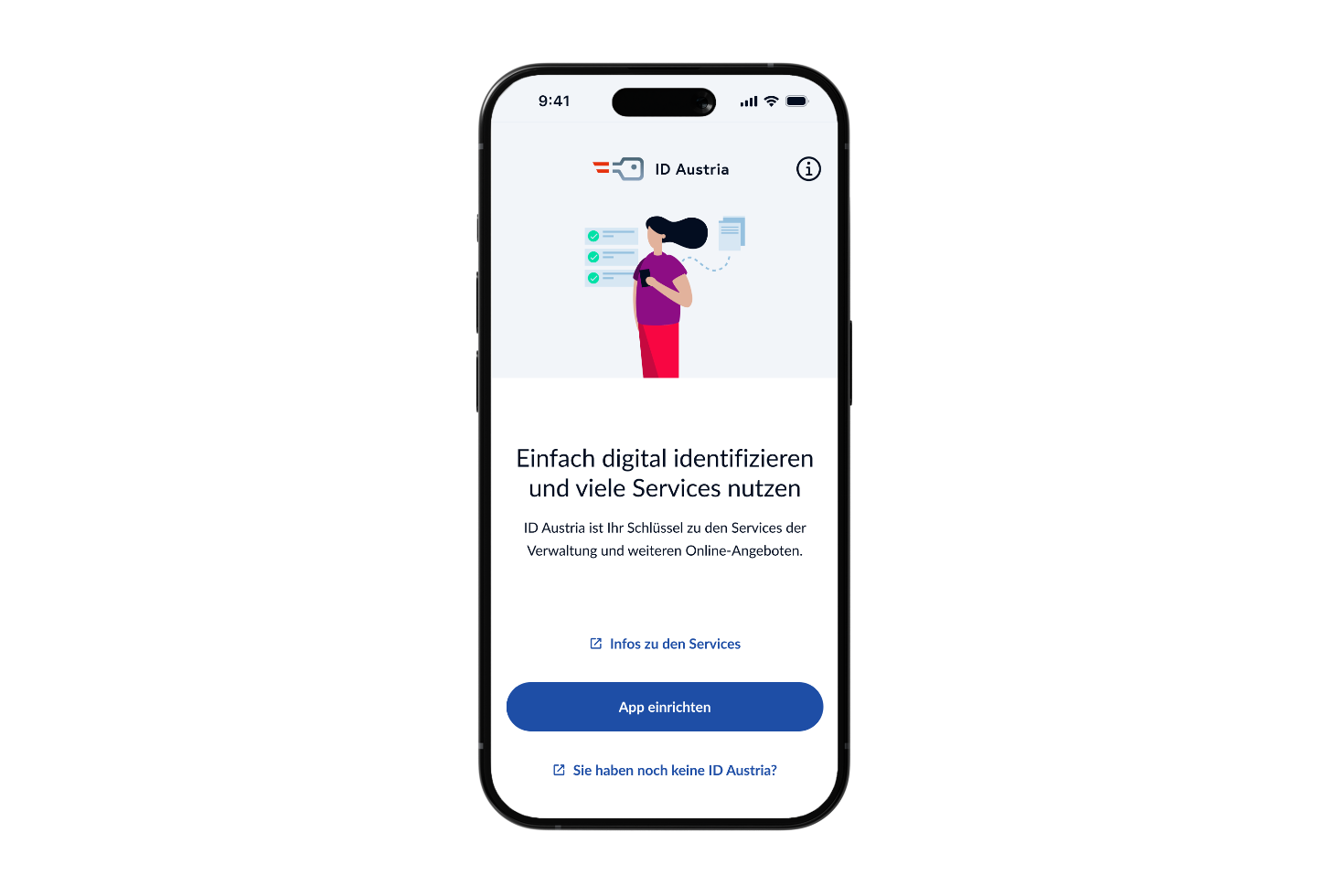 Startseite der ID Austria App zur App Einrichtung