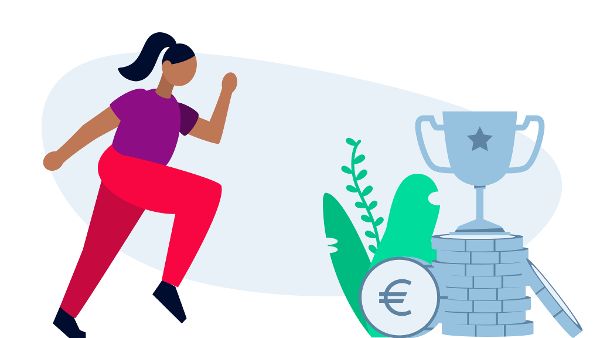 Illustration von einer Frau, die auf einen Pokal mit einer Euromünze zuläuft ©  Digital Austria 