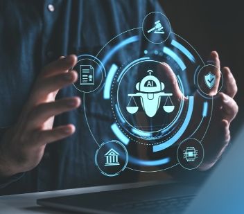 Man hands holding ai and scales hologram, artificial intelligence in law concept © 1060099709  - AdobeStock Von ImageFlow 