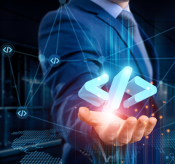 Mann hält Hologramm mit Programmiercode in der Hand © Harsha  - AdobeStock 