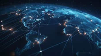 Ausschnitt der Erde mit einem Netz aus leuchtenden Punkten © Artcuboy  - AdobeStock 