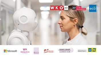 Roboter und Frau stehen sich gegenüber. &copy;  WESTEND61/RAY 