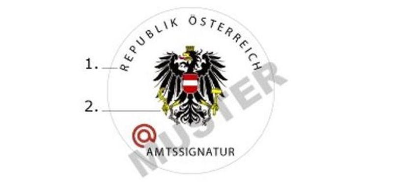 Schriftzug Republik Österreich und Amtssignatur, Muster und der Adler mit Sichel und Hammer