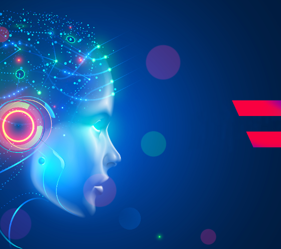 Künstliche Person blickt nach rechts auf Digital Austria LOGO