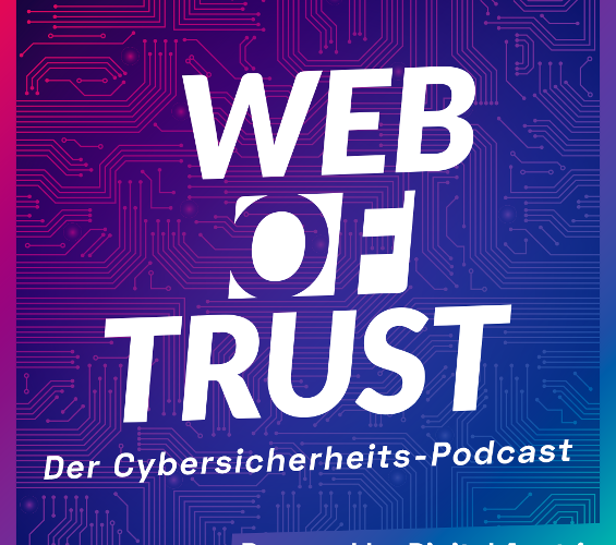 Podcast-Cover mit Schriftzug "Web of Trust - Der Cybersicherheitspodcast" Powered by Digital Austria