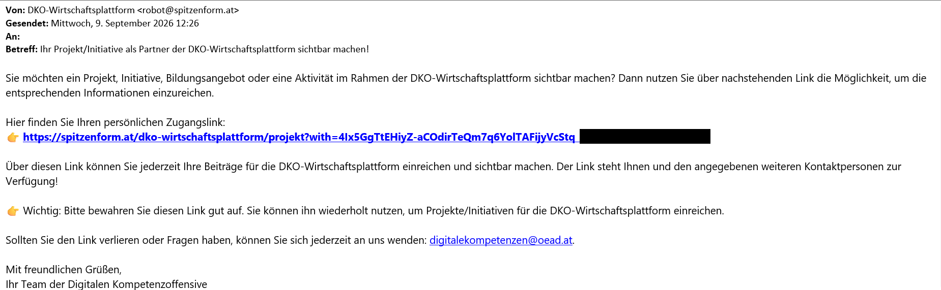 Vorschau Mustermail für Zugangslink